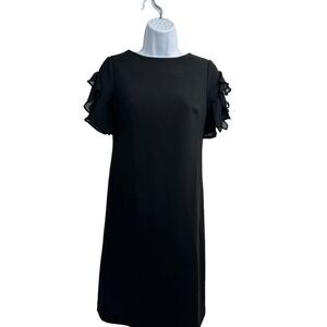 DKNY Black Chiffon Ruffle Sleeve Shift Career Dress Size 4 NWT‎